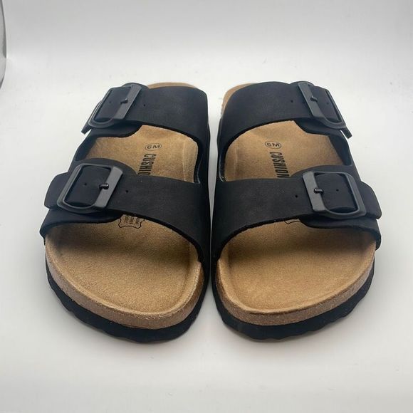 CUSHIONAIRE ✨Women's Comfty Cork Footbed Sandal SIZE 6 BLACK - Picture 1 of 6